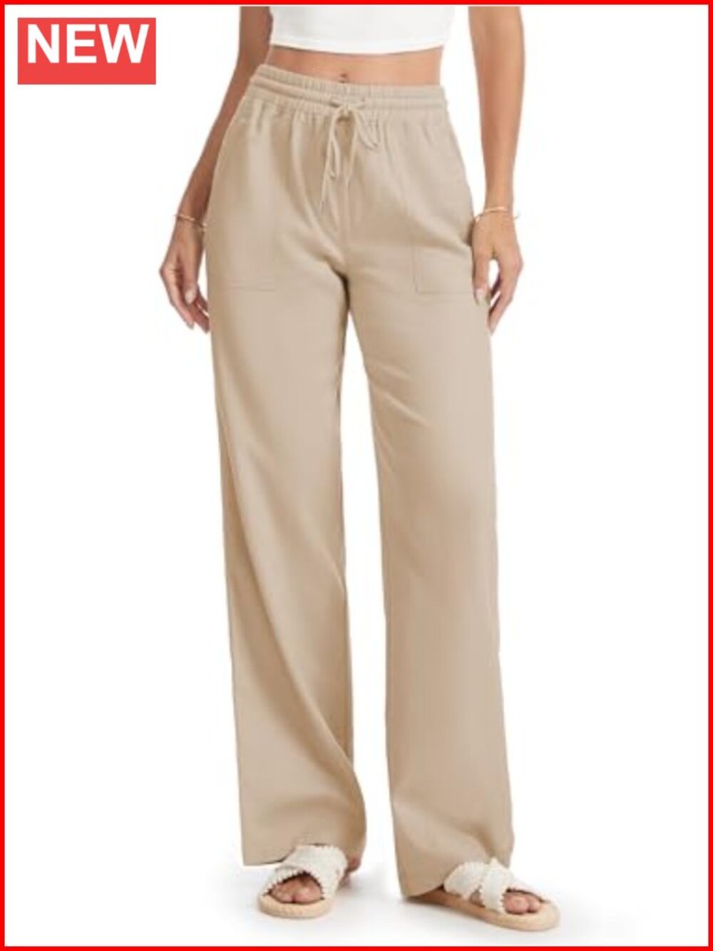 Petite Wide Leg Linen Pants Drawstring Waist Pockets